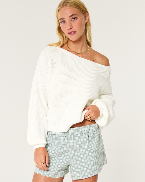 Slouchy Off-the-Shoulder Sweater, Cloud White