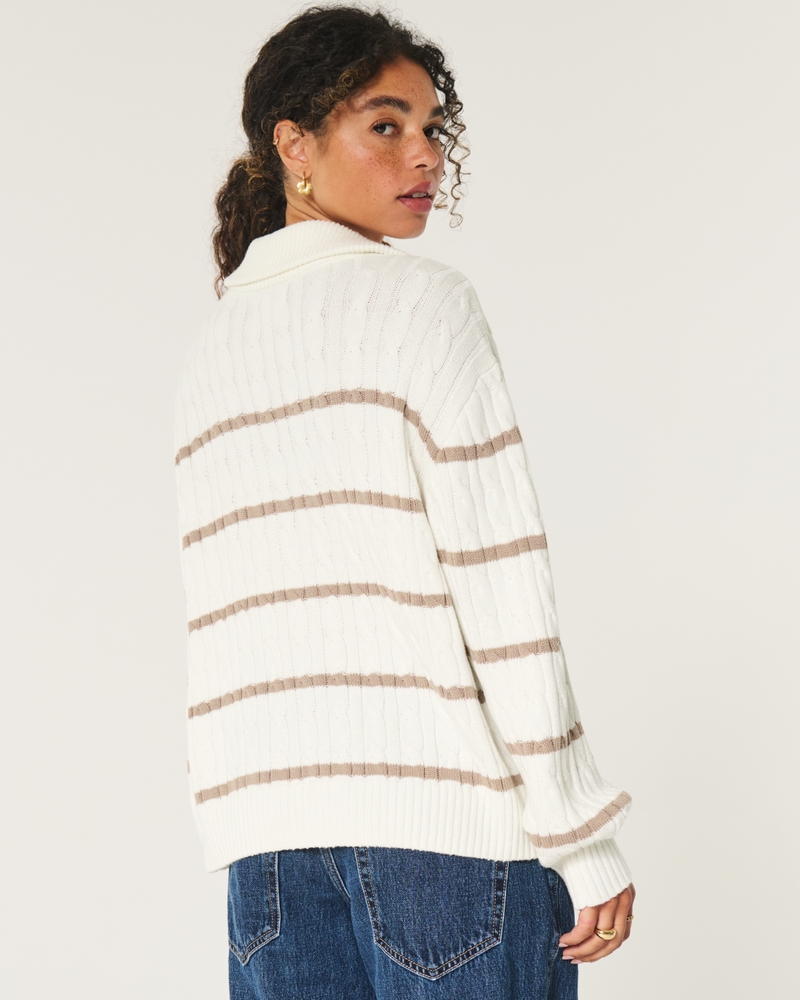Oversized Cable-Knit Half-Zip Sweater