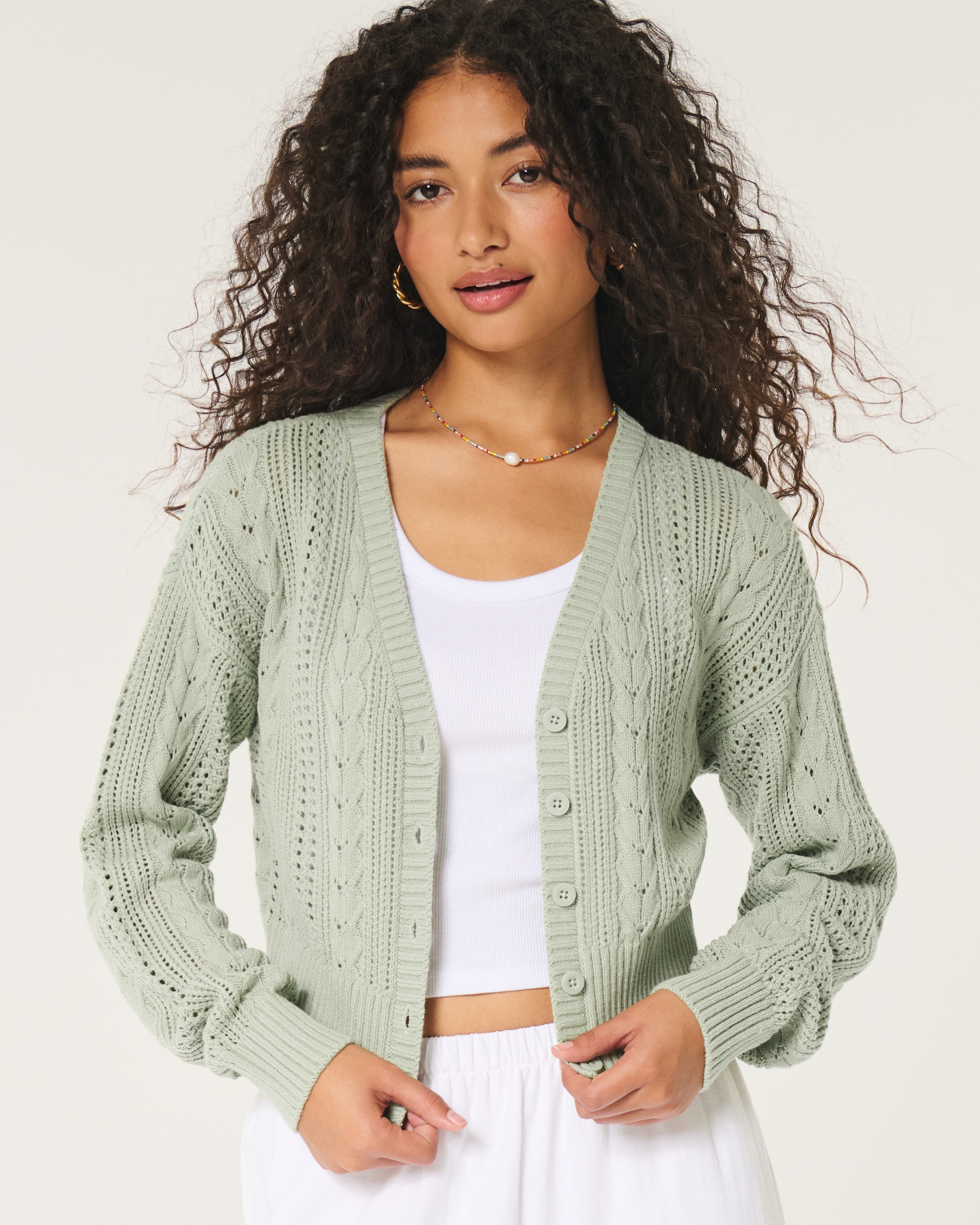 Women s Easy Open Stitch Cardigan in Sage Green Size XXS from Hollister