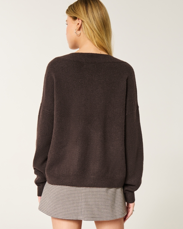 Hollister Comfy Cloud Oversized V-Neck Sweater, Espresso view 2