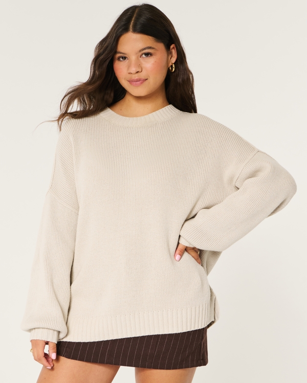 Oversized Crew Sweater, Light Brown