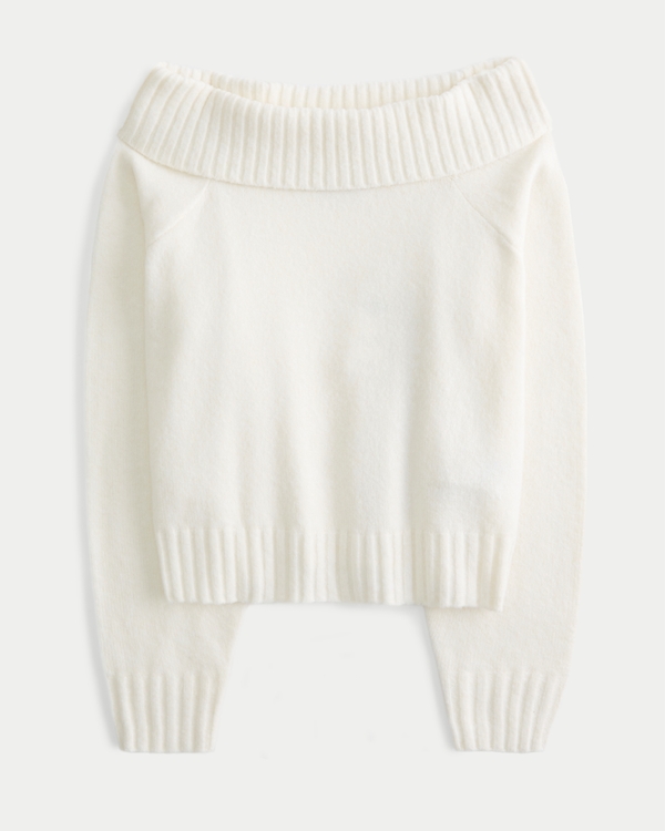 Easy Foldover Off-the-Shoulder Sweater, Cloud White