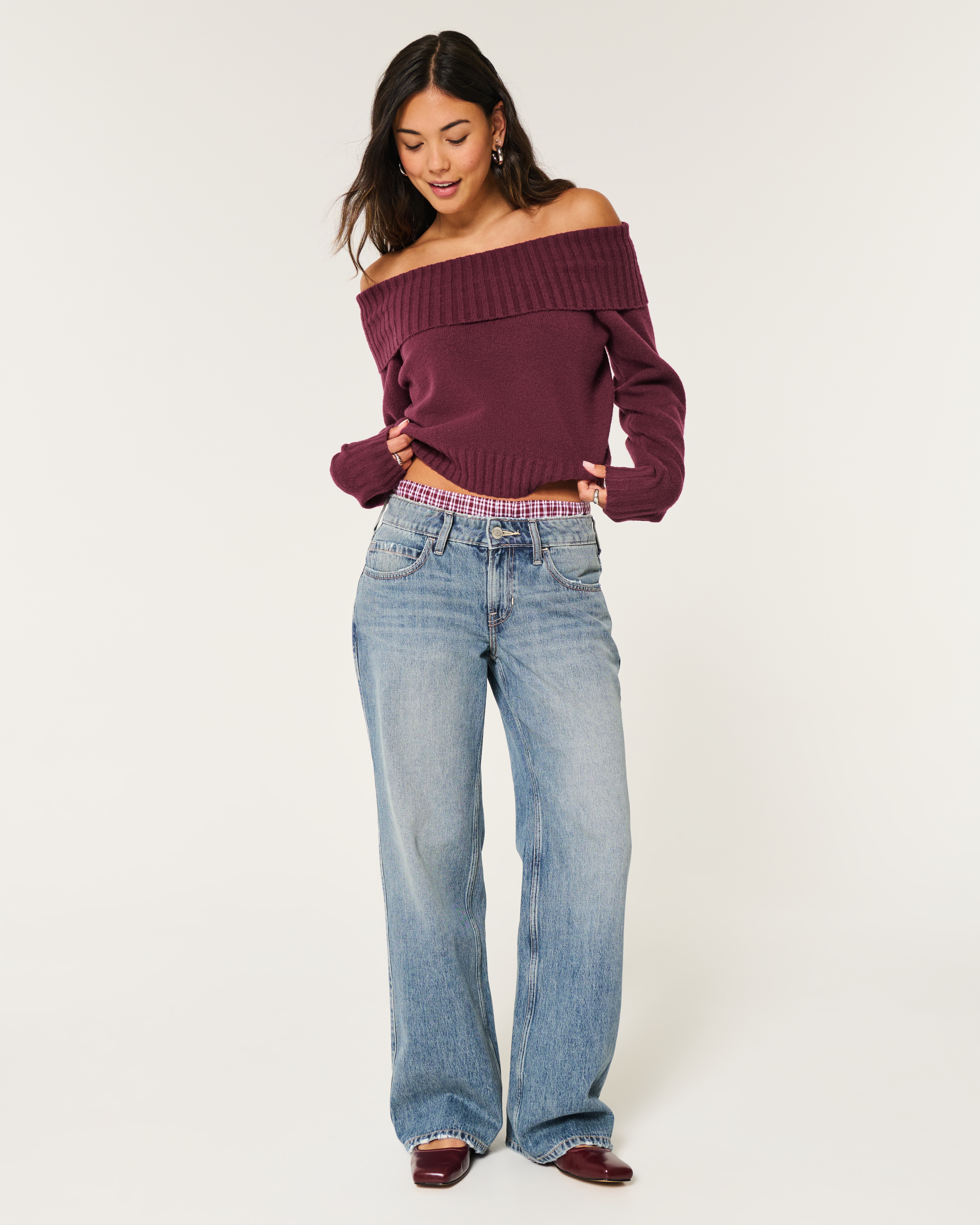 Hollister off the shoulder jumper best sale