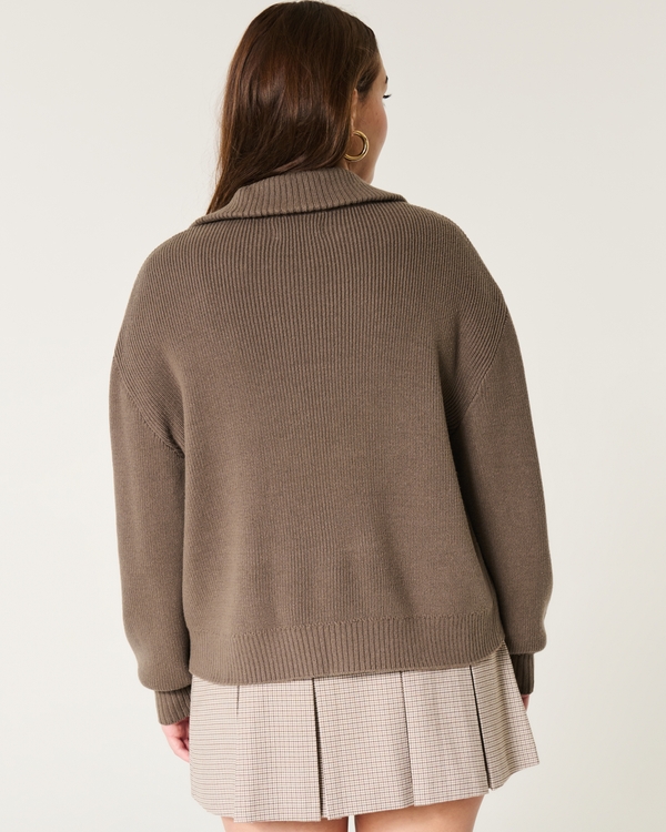 Oversized Half-Zip Sweater, Light Brown Lace view 2