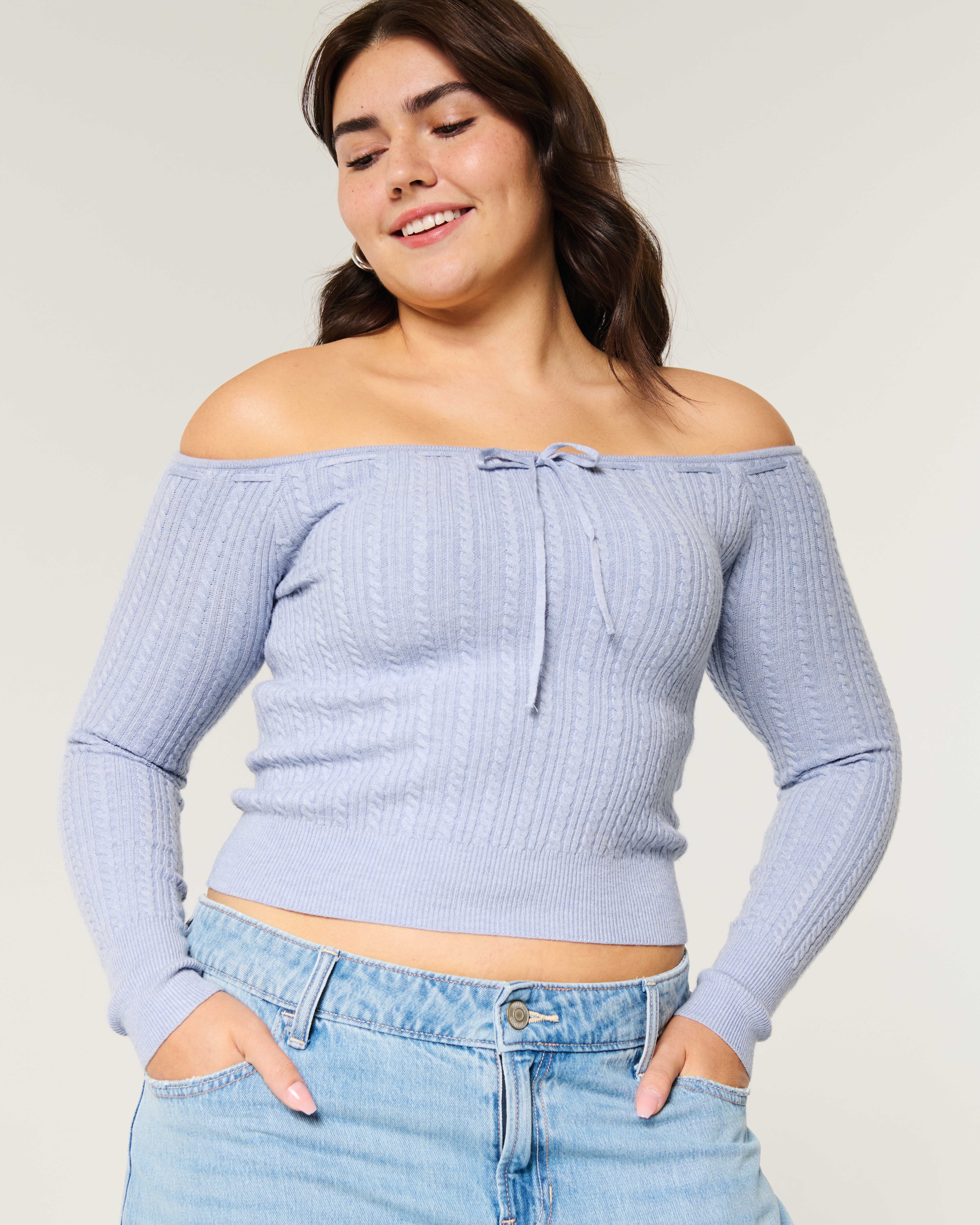 Off-the-Shoulder Cable-Knit Sweater