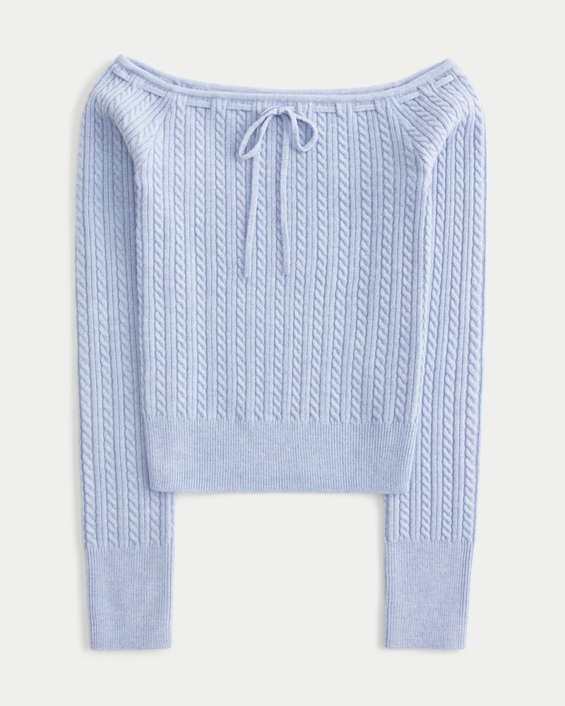 Off the shoulder cable knit sweater hotsell