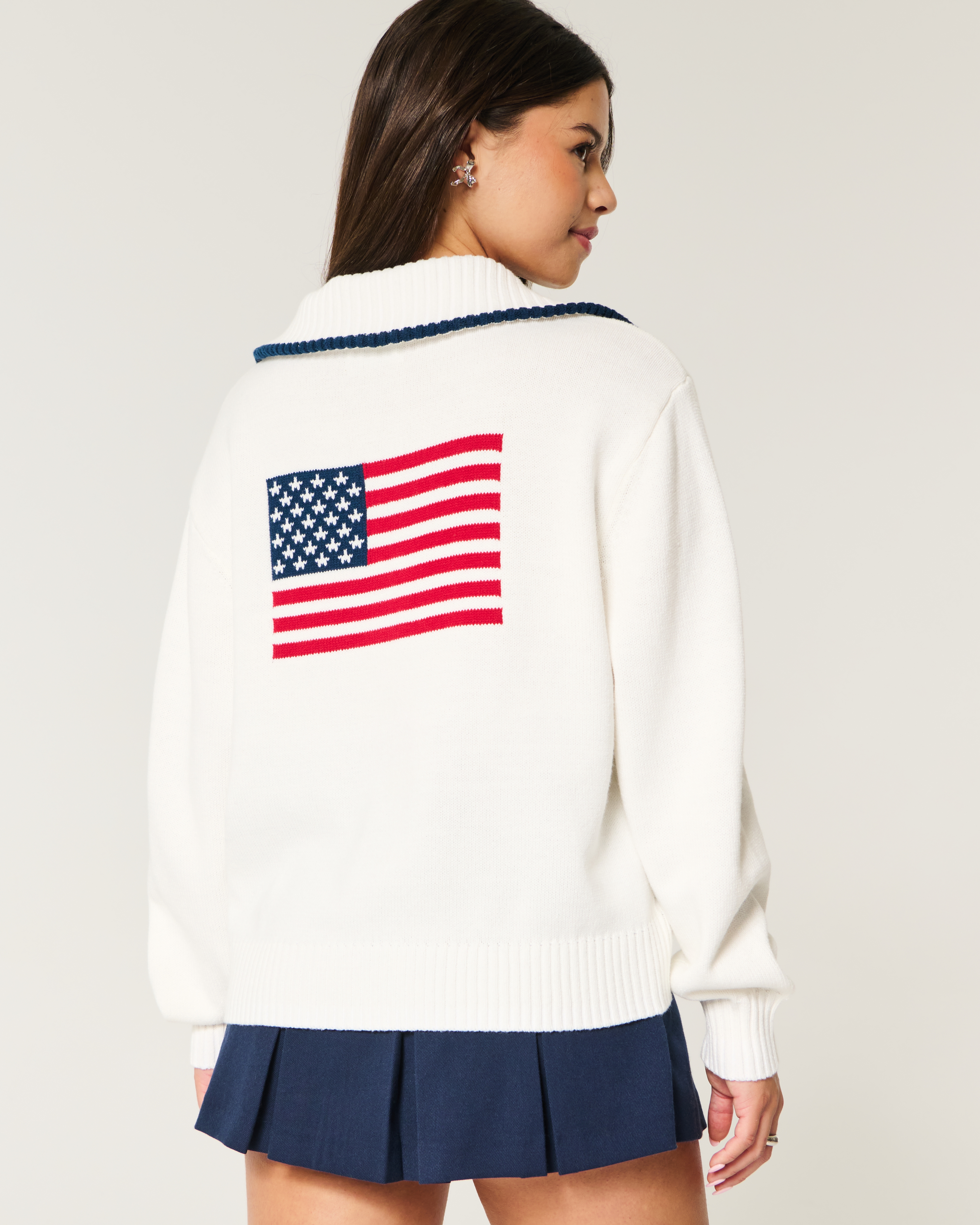 Oversized USA Graphic Half-Zip Sweater