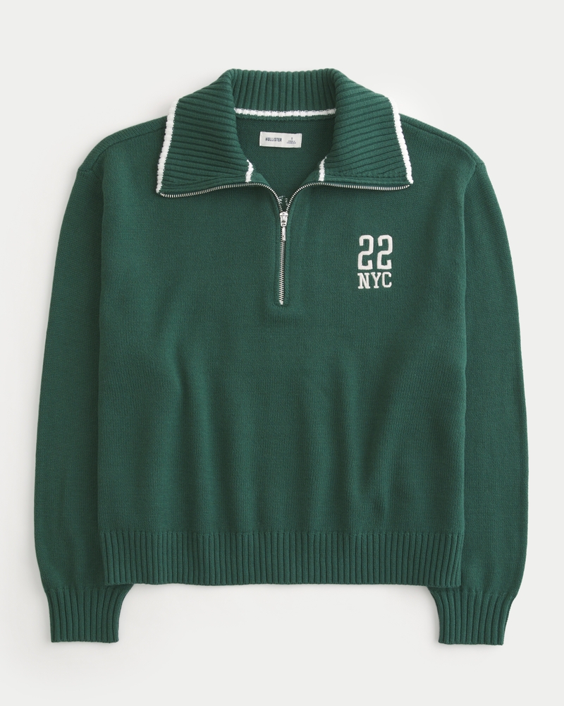 Oversized NYC Graphic Half-Zip Sweater