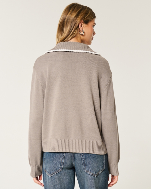 Oversized New York Graphic Half-Zip Sweater, Taupe view 2