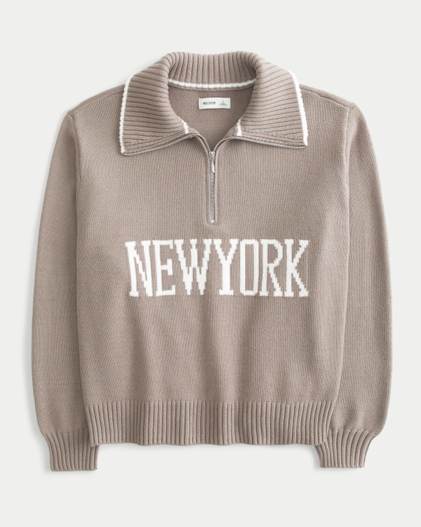 Women's Oversized New York Graphic Half-Zip Sweater Women's Oversized New York Graphic Half-Zip Sweater