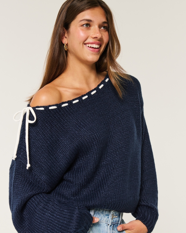 Easy Off-the-Shoulder Sweater, Navy Blue