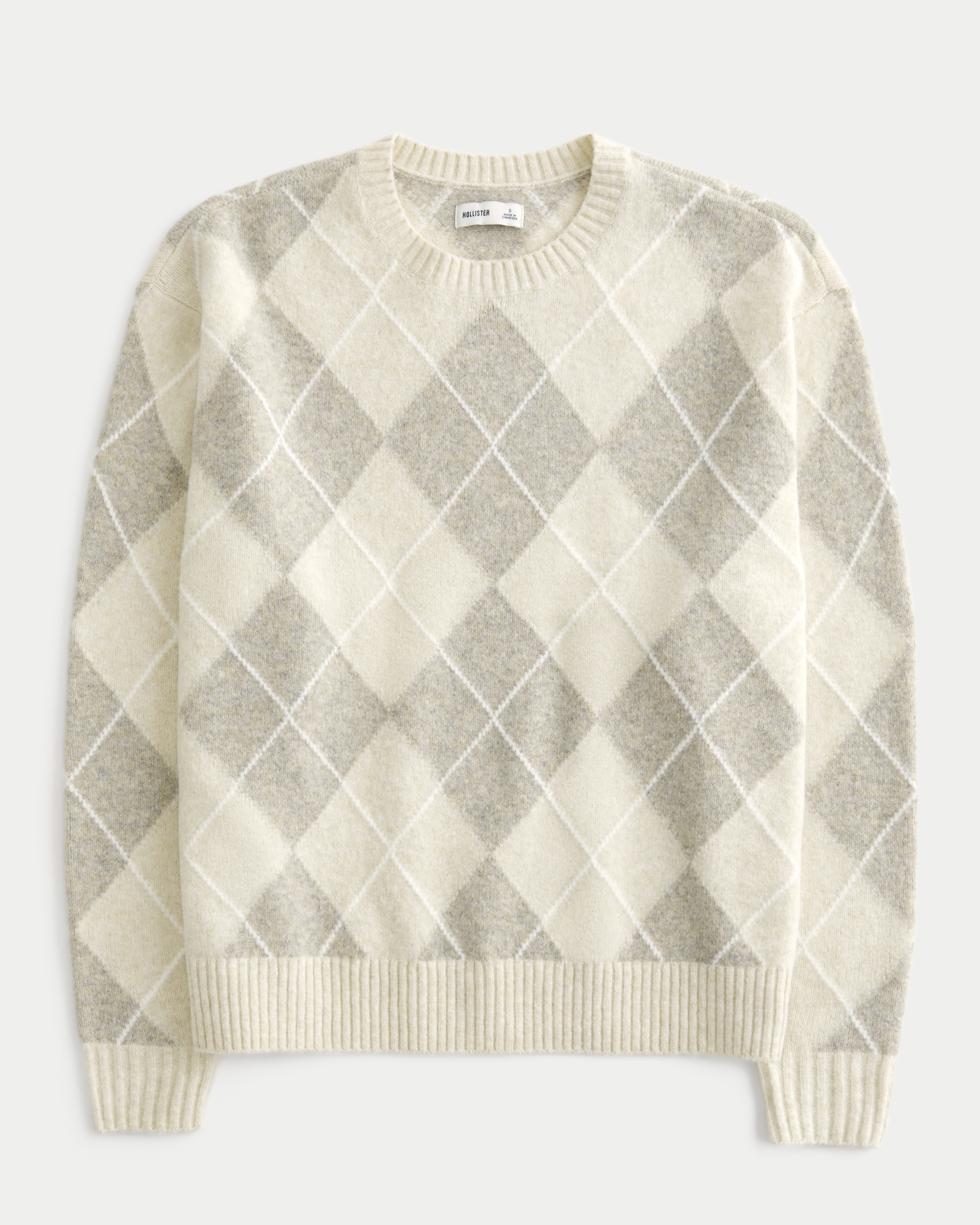 Oversized Argyle Pattern Crew Sweater