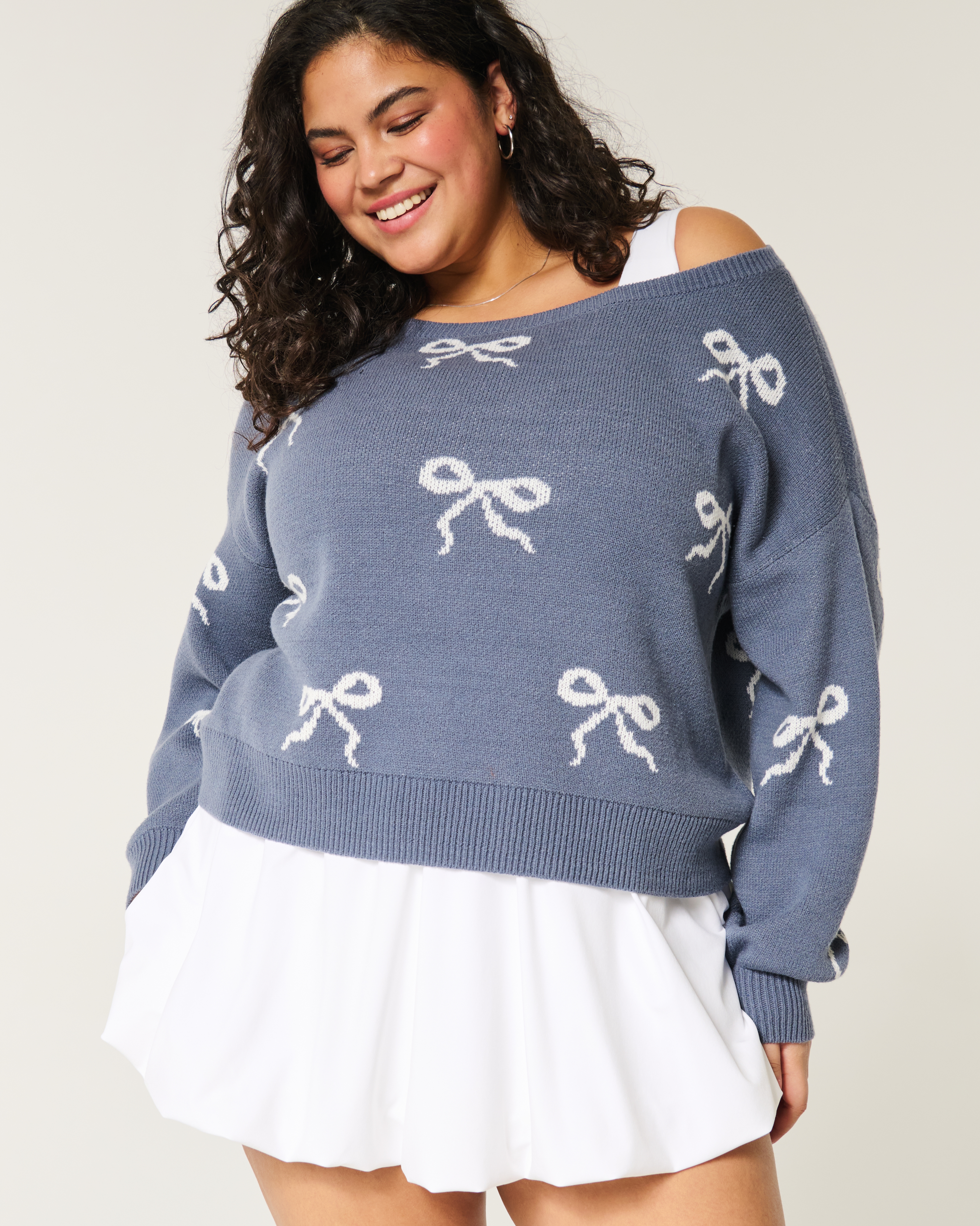 Easy Bow Graphic Off-the-Shoulder Sweater