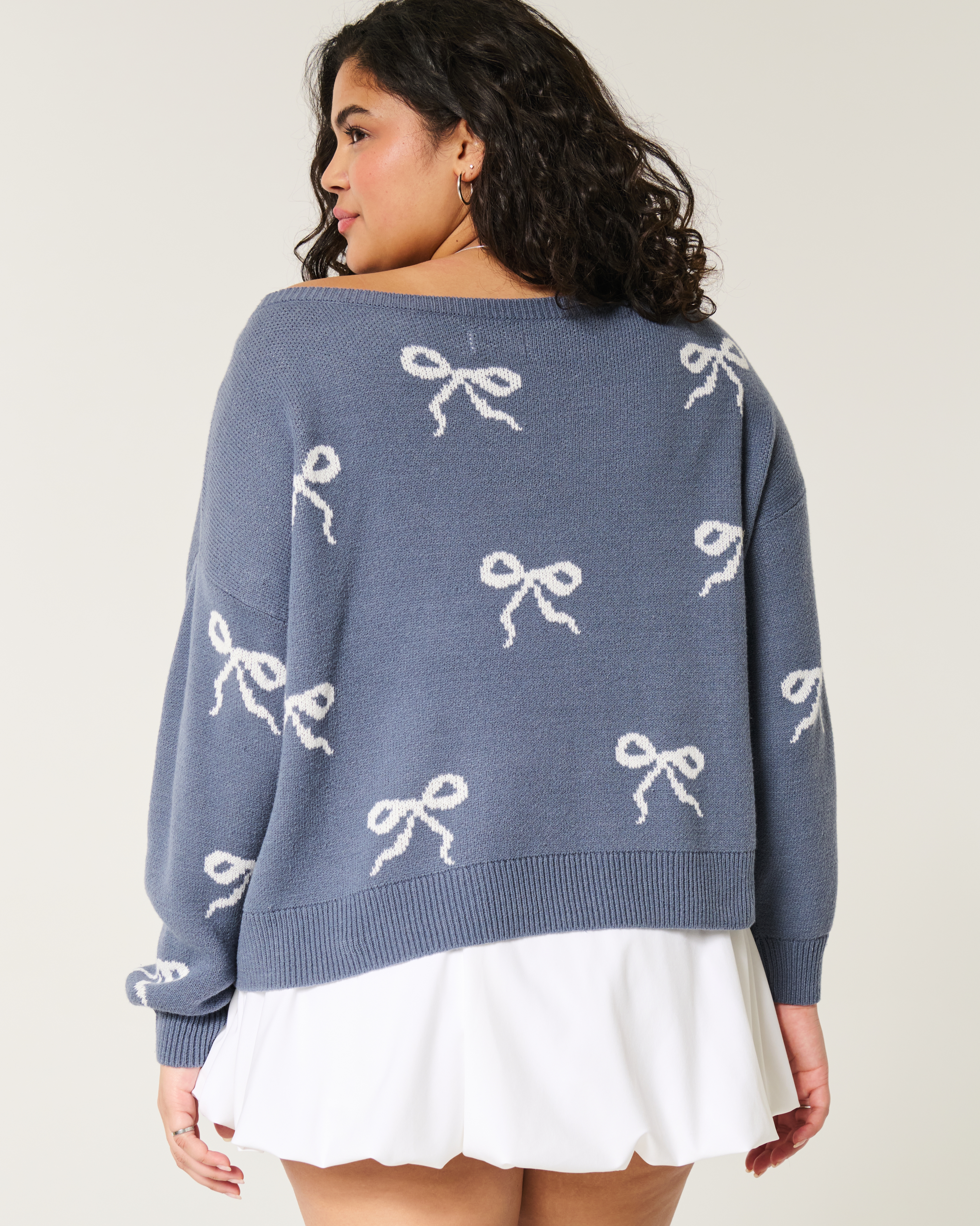 Easy Bow Graphic Off-the-Shoulder Sweater