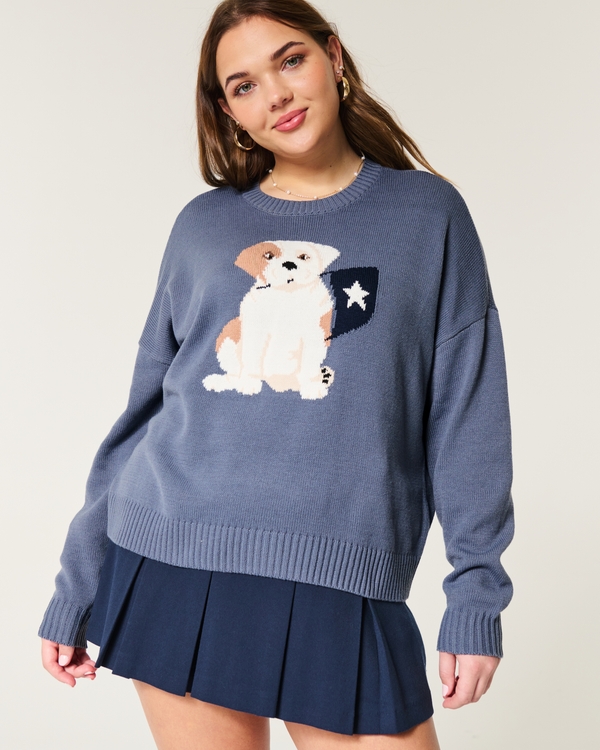 Easy Puppy Graphic Crew Sweater, Gray Blue