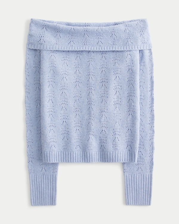 Stitchy Off-the-Shoulder Sweater, Dusty Blue view 1