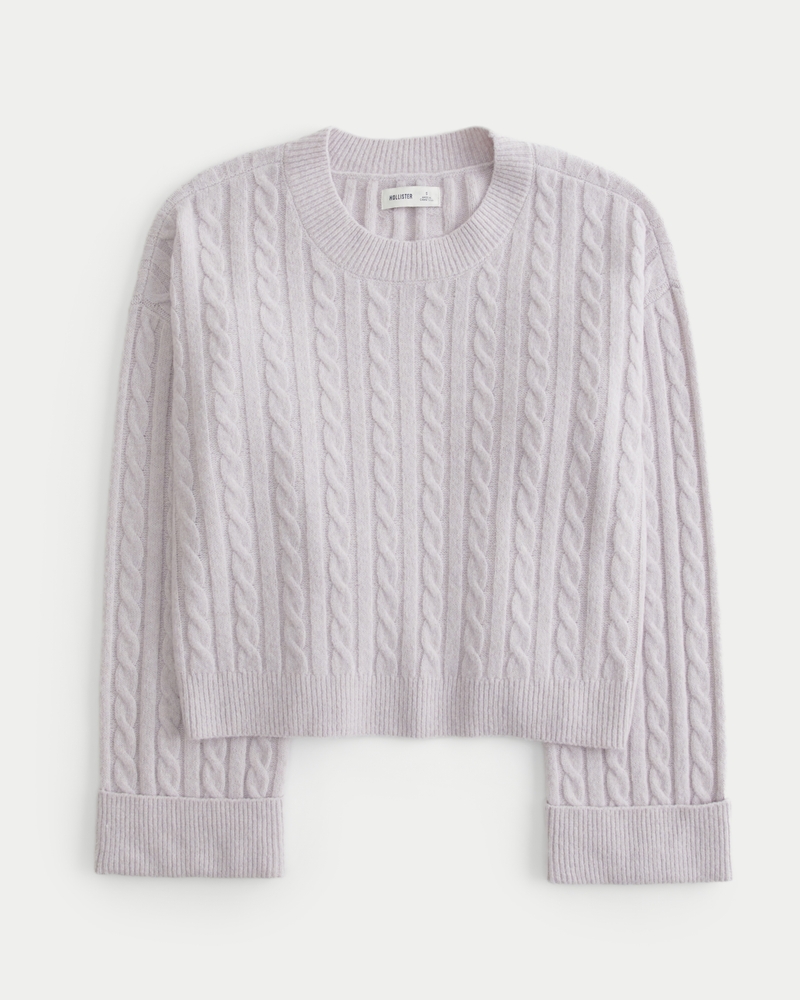 Women s Comfy Cloud Cable Knit Sweater in Light Purple Size XL from Hollister