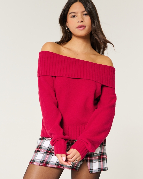 Hollister Comfy Cloud Off-the-Shoulder Sweater, Crimson