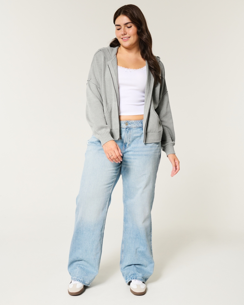 Women's Boxy Zip-Up Sweater Hoodie Women's Sale