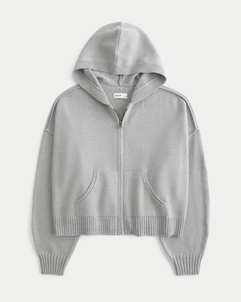Boxy Zip-Up Sweater Hoodie