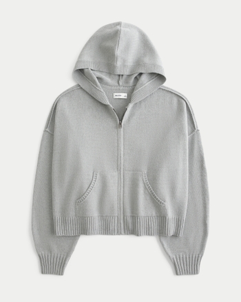 Grey zip up hoodie womens sales