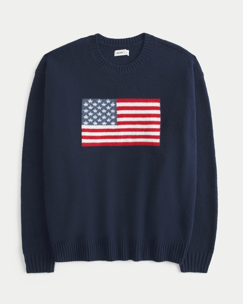 Hollister Comfy Cloud Oversized American Flag Graphic Sweater