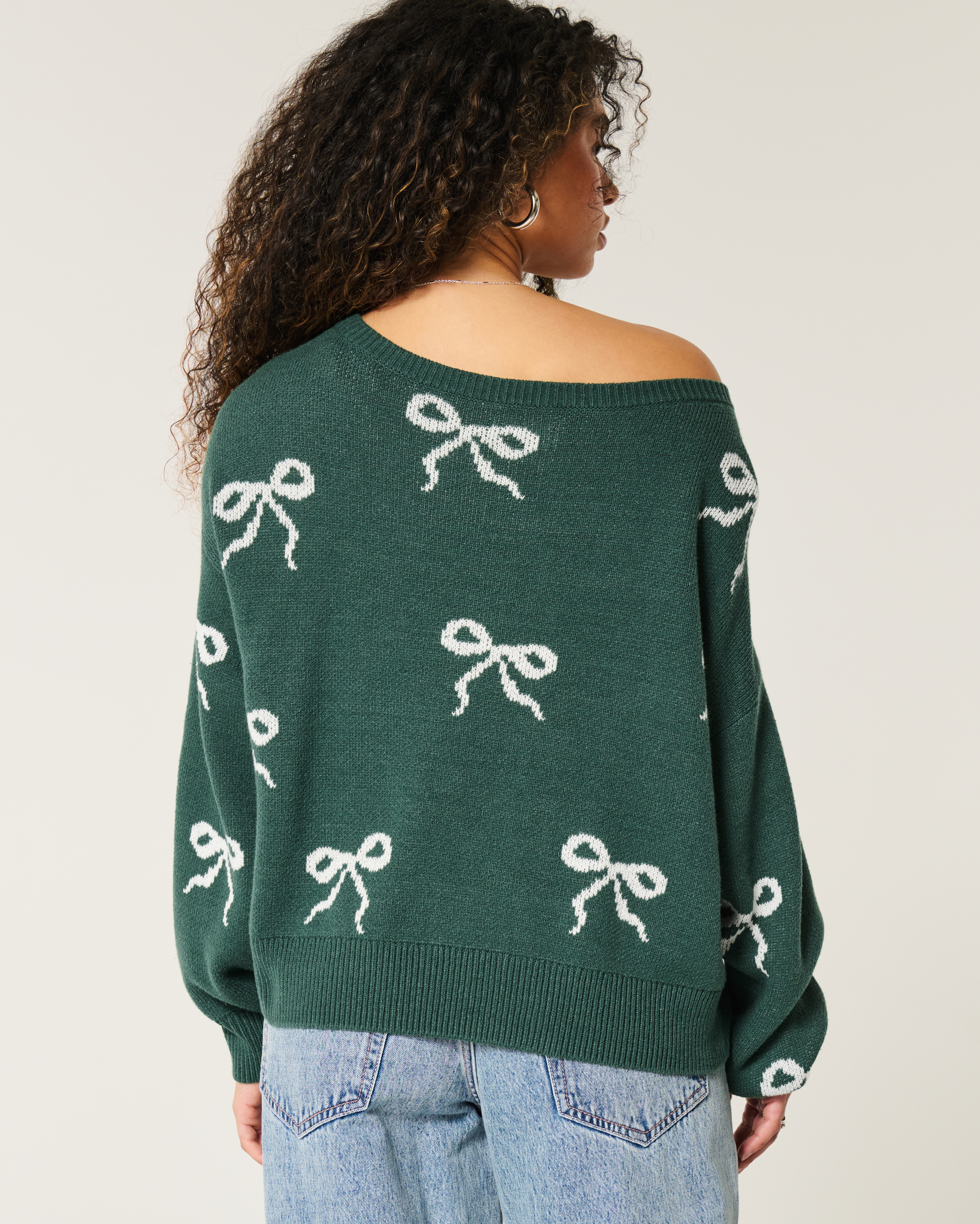 Slouchy Bow Graphic Sweater