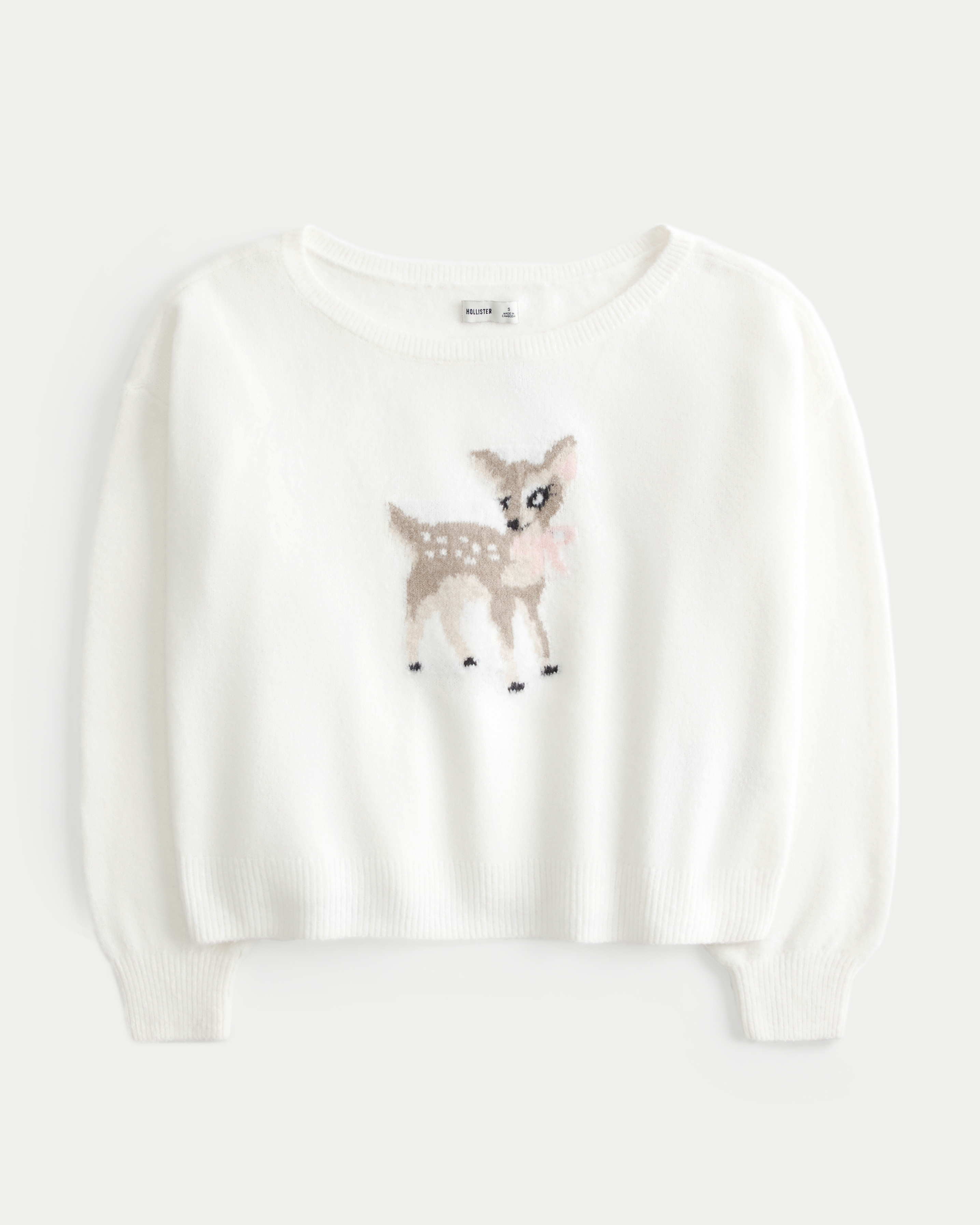 Hollister Comfy Cloud Easy Off-the-Shoulder Deer Graphic Sweater