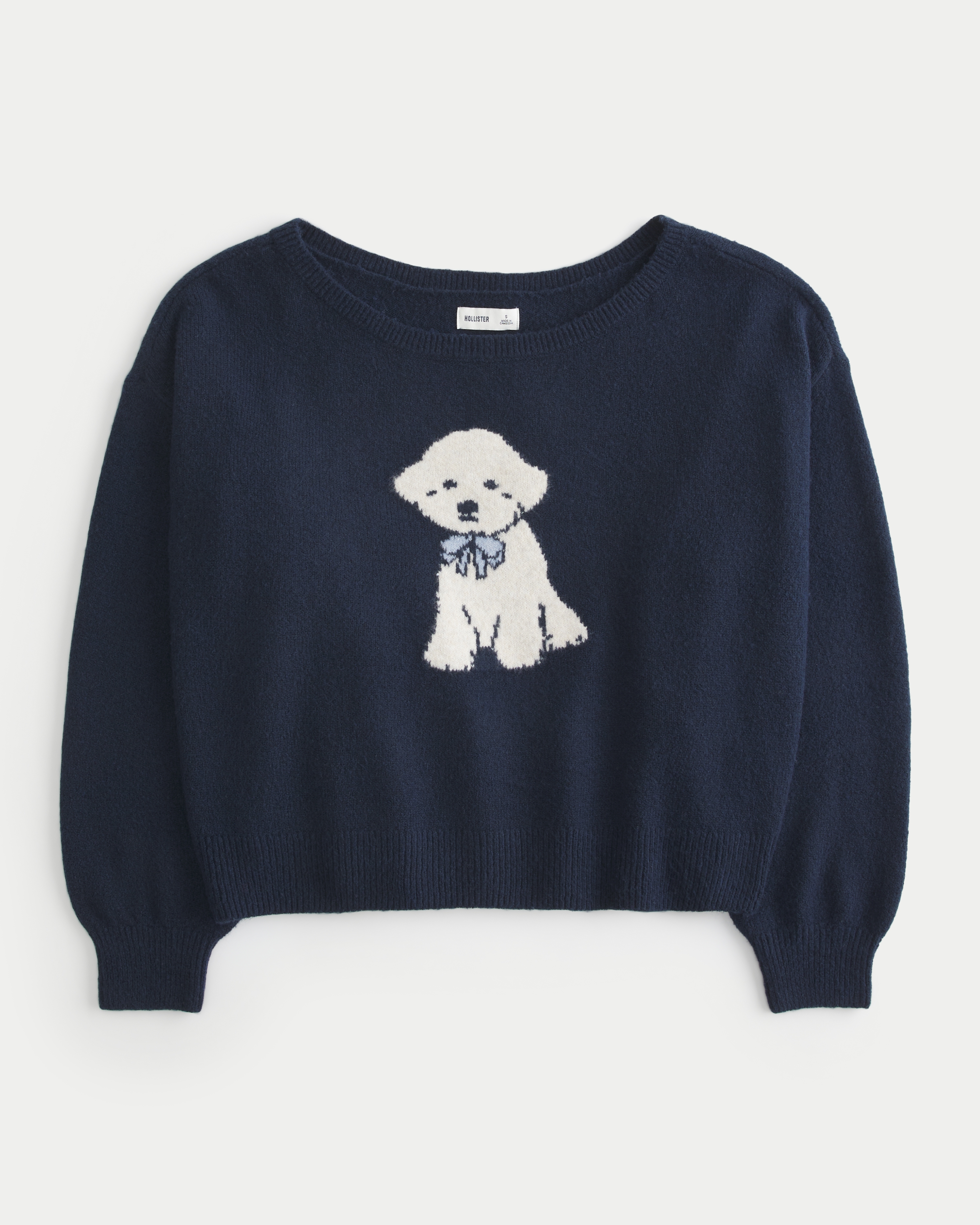 Hollister Comfy Cloud Easy Off-the-Shoulder Puppy Graphic Sweater