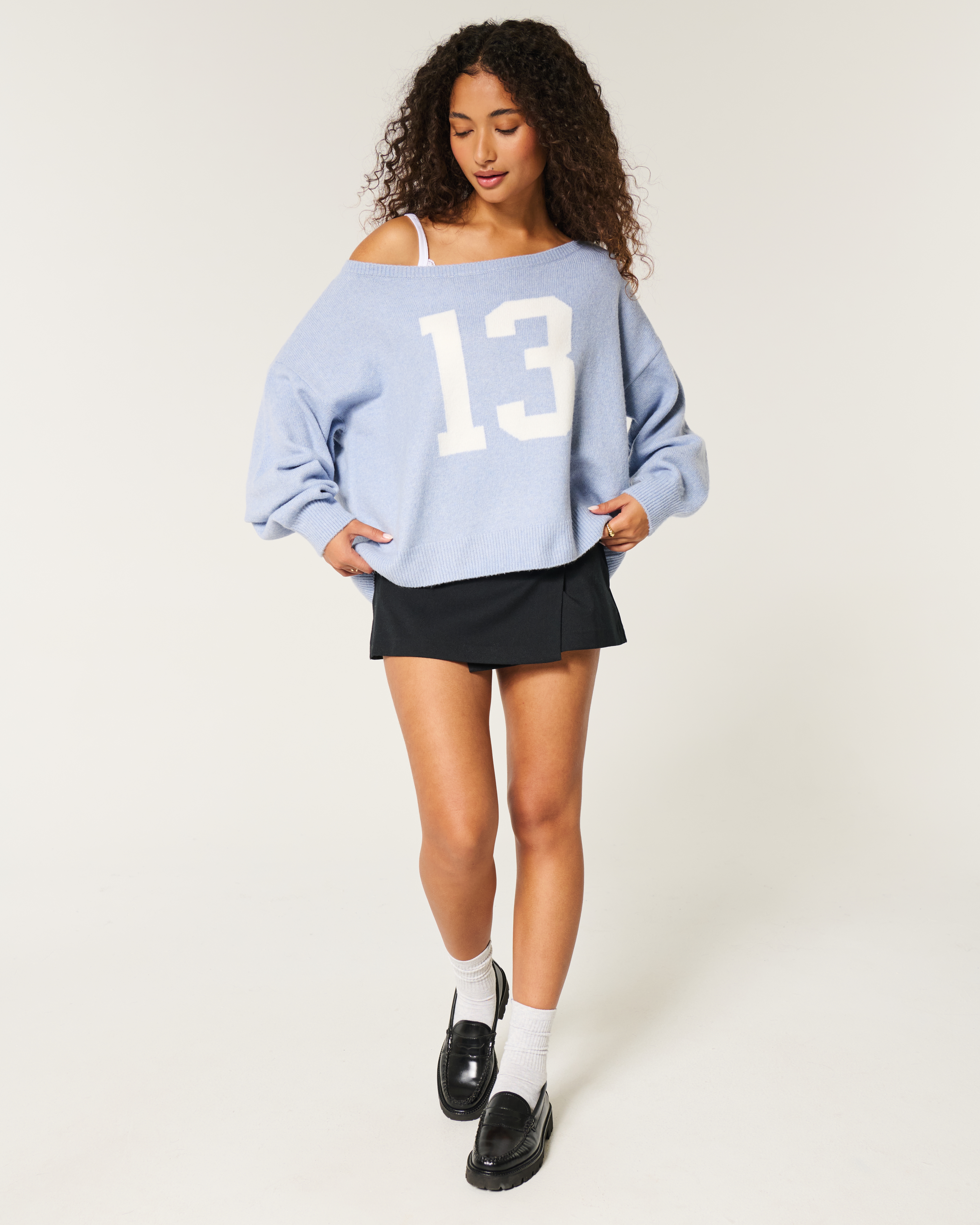 Hollister Comfy Cloud Easy Off-the-Shoulder Number Graphic Sweater