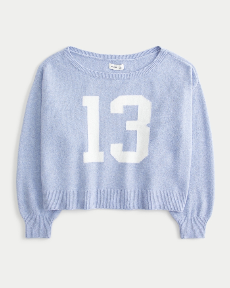 Hollister Comfy Cloud Easy Off-the-Shoulder Number Graphic Sweater
