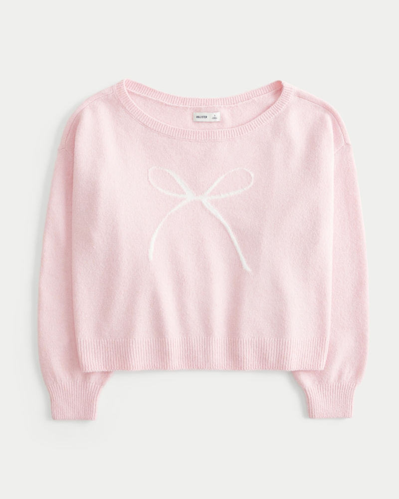 Hollister Comfy Cloud Easy Off-the-Shoulder Bow Graphic Sweater