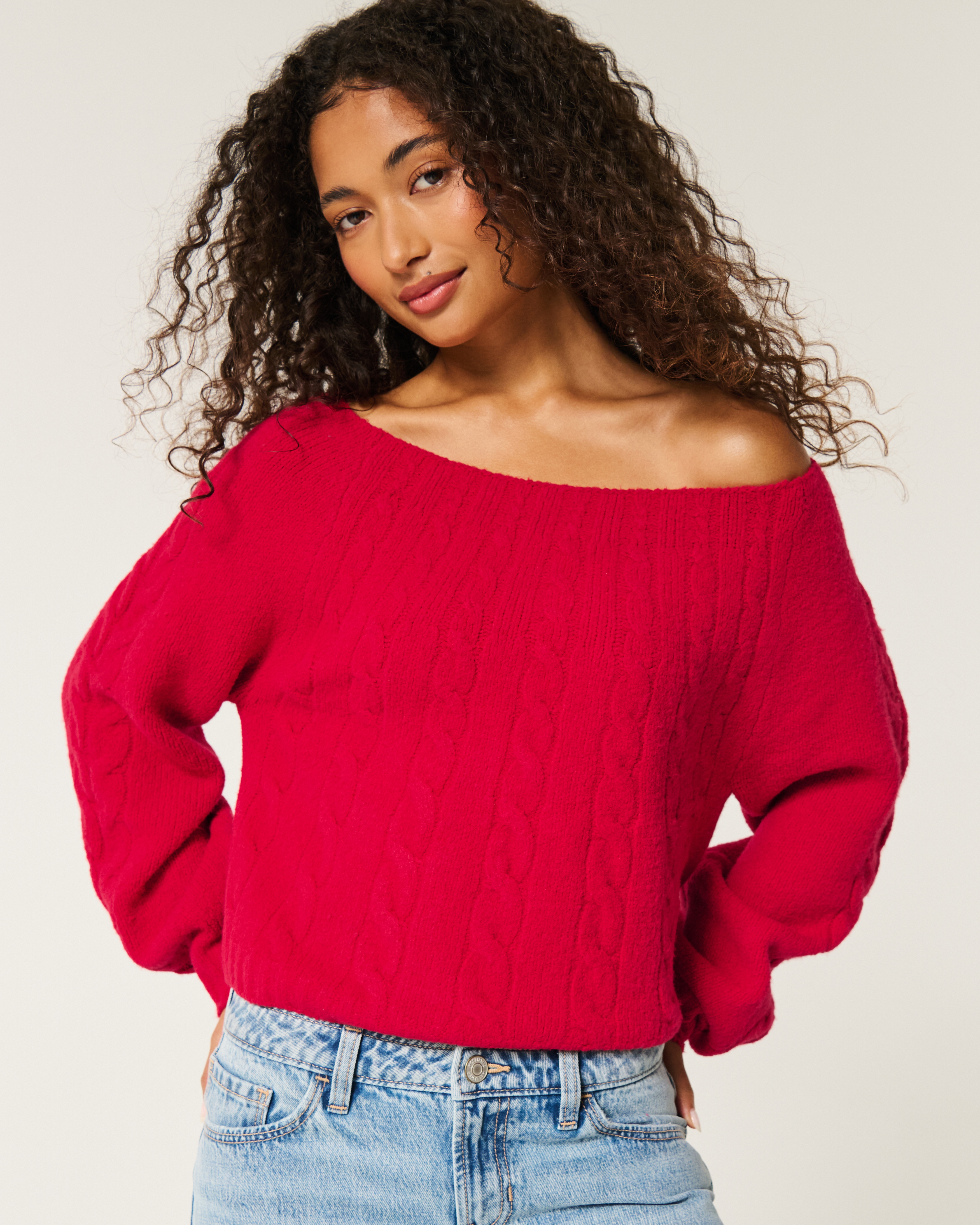 Hollister Comfy Cloud Off-the-Shoulder Cable-Knit Sweater