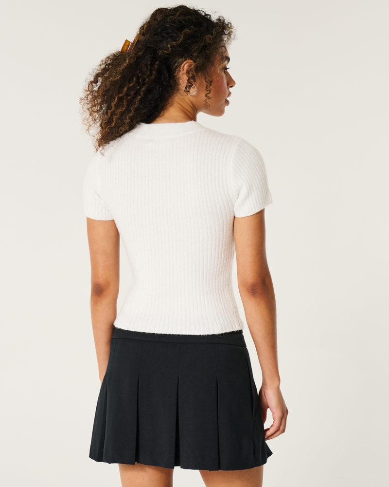 Short-Sleeve Ribbed Crew Sweater