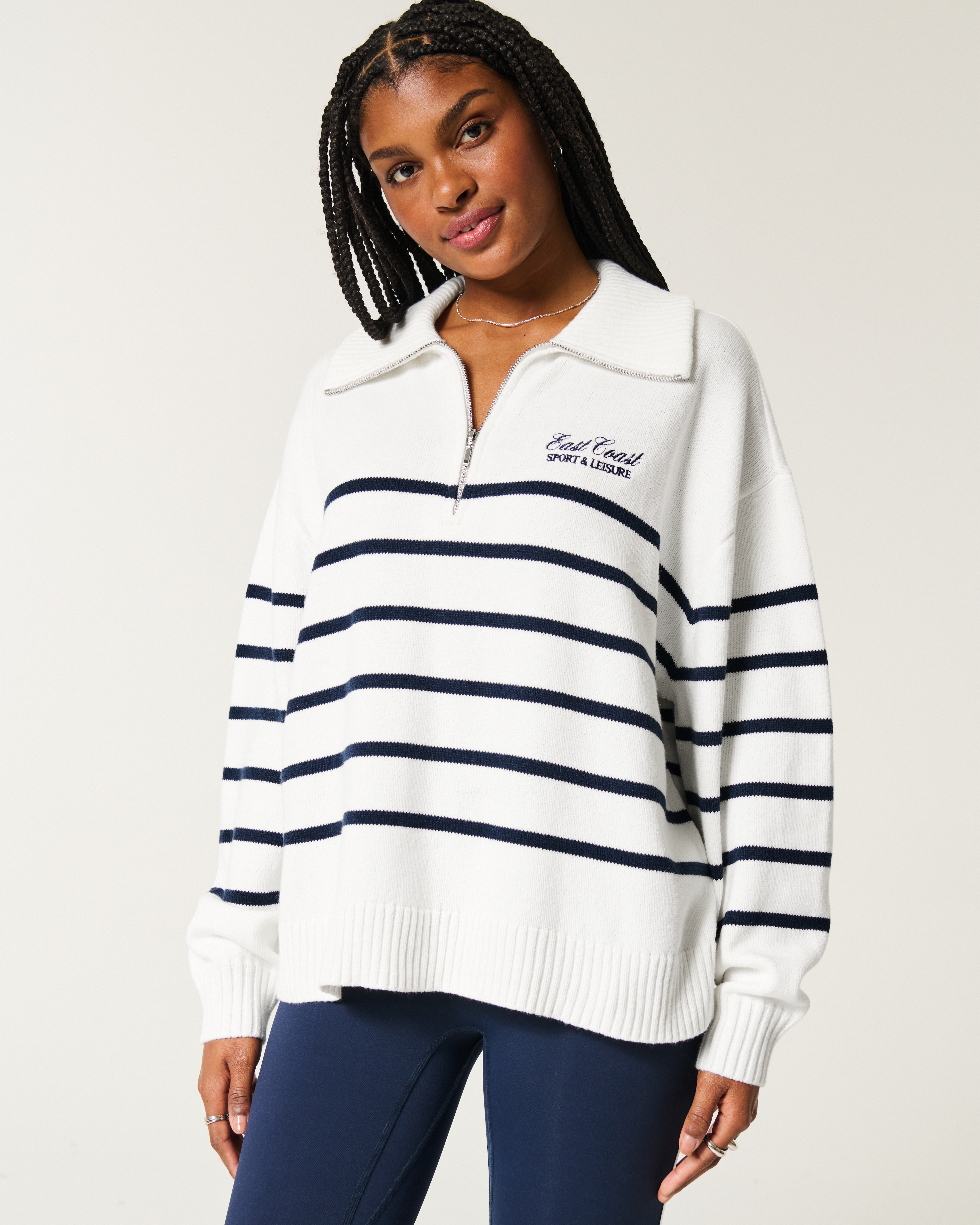 Oversized Half-Zip Graphic Sweater