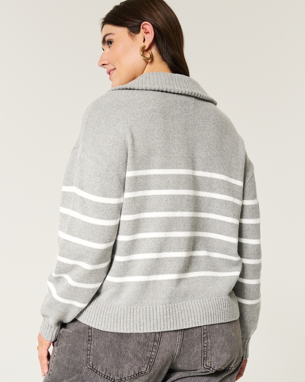 Maglione oversize con mezza zip e stampa, Grigio A Righe view 2