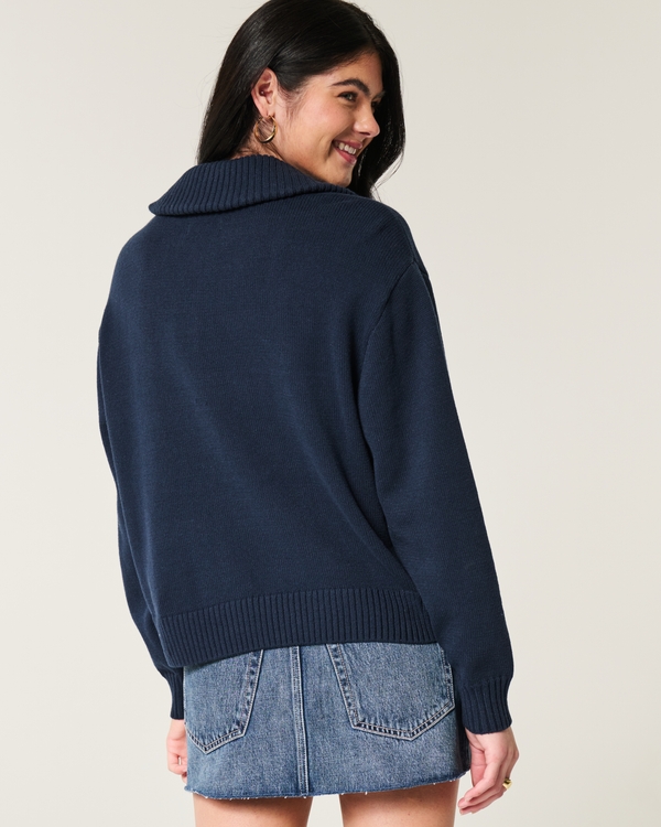 Oversized Half-Zip American Flag Graphic Sweater, Navy Blue view 2