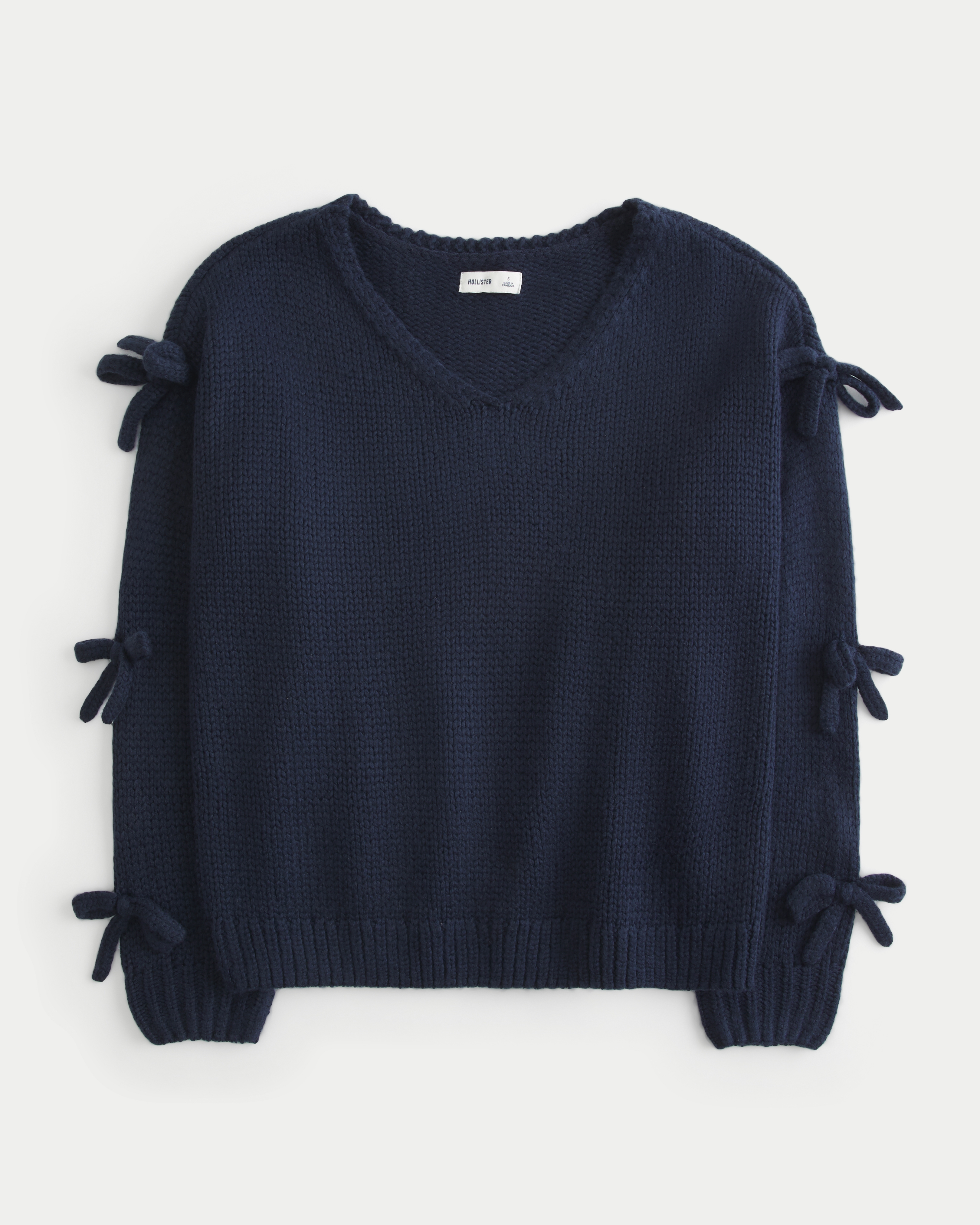 Off-the-Shoulder Bow Applique Sweater