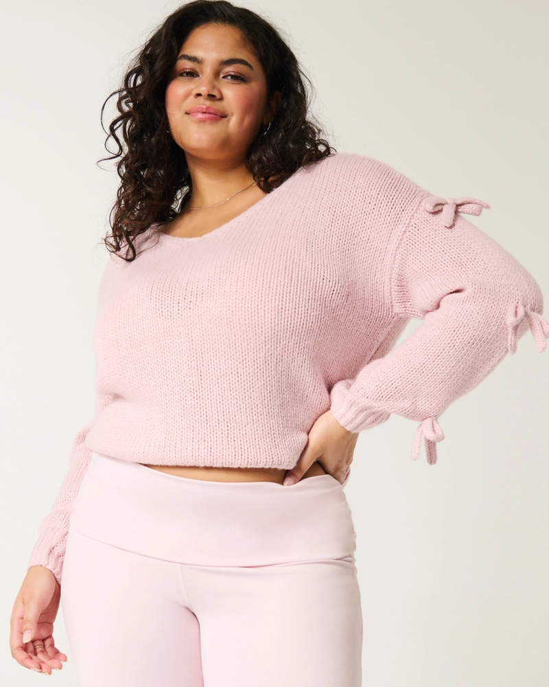 Off-the-Shoulder Bow Applique Sweater