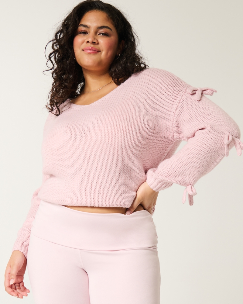 Off-the-Shoulder Bow Applique Sweater