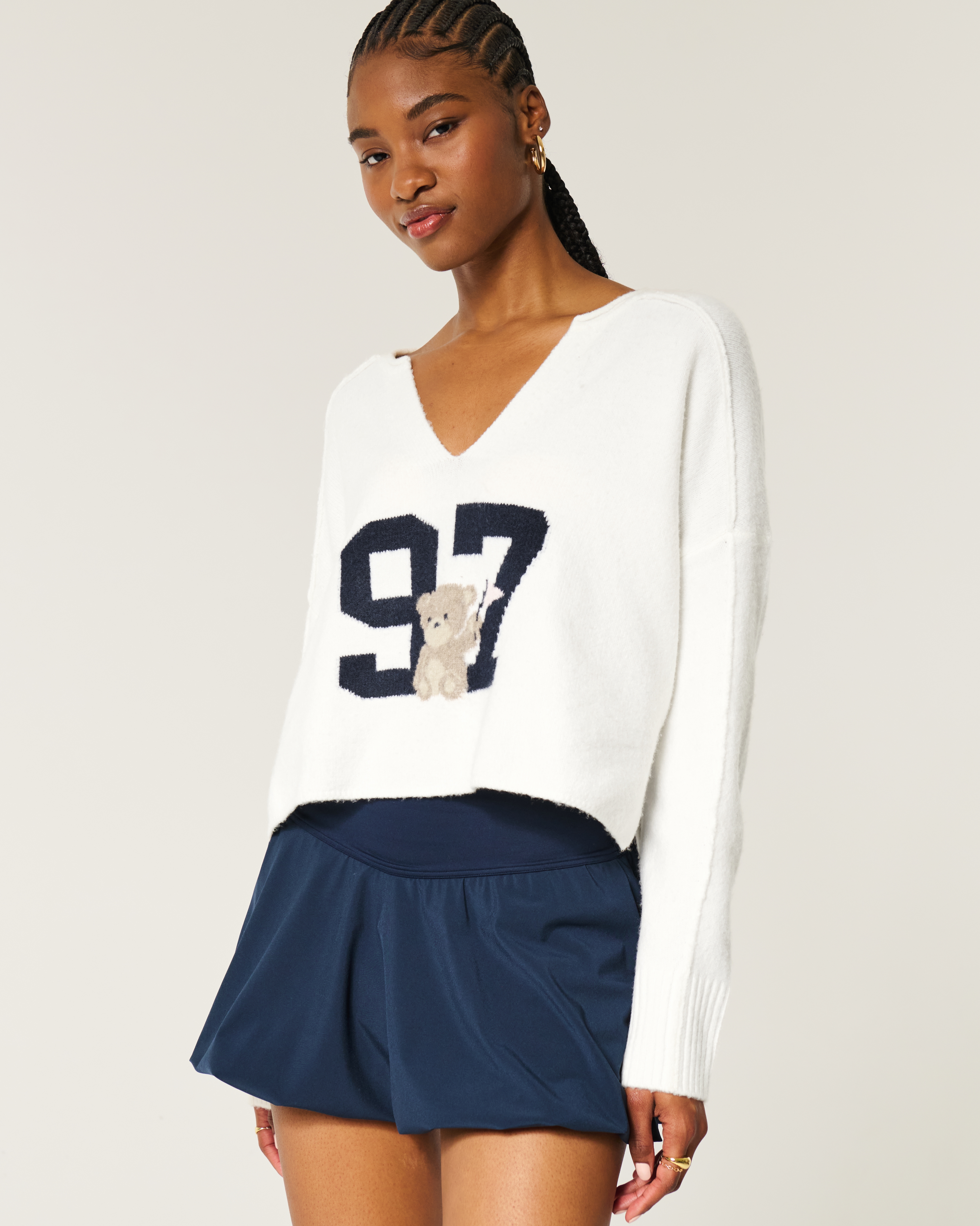 Hollister Comfy Cloud Graphic Notch-Neck Sweater