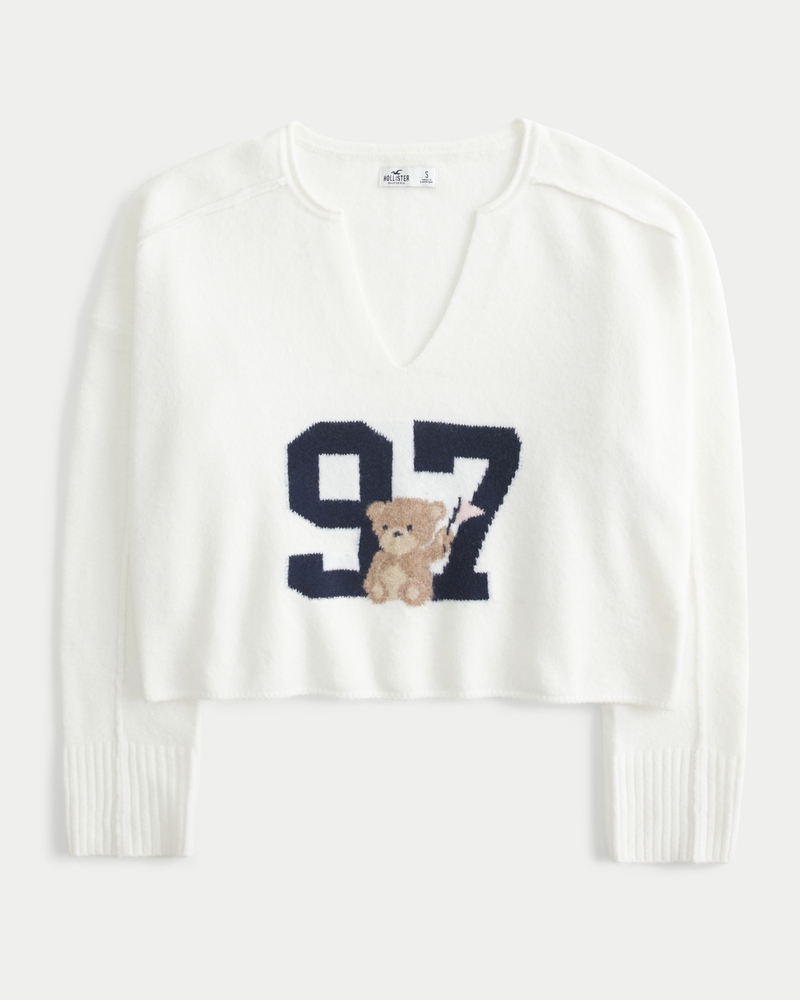 Hollister Comfy Cloud Graphic Notch-Neck Sweater