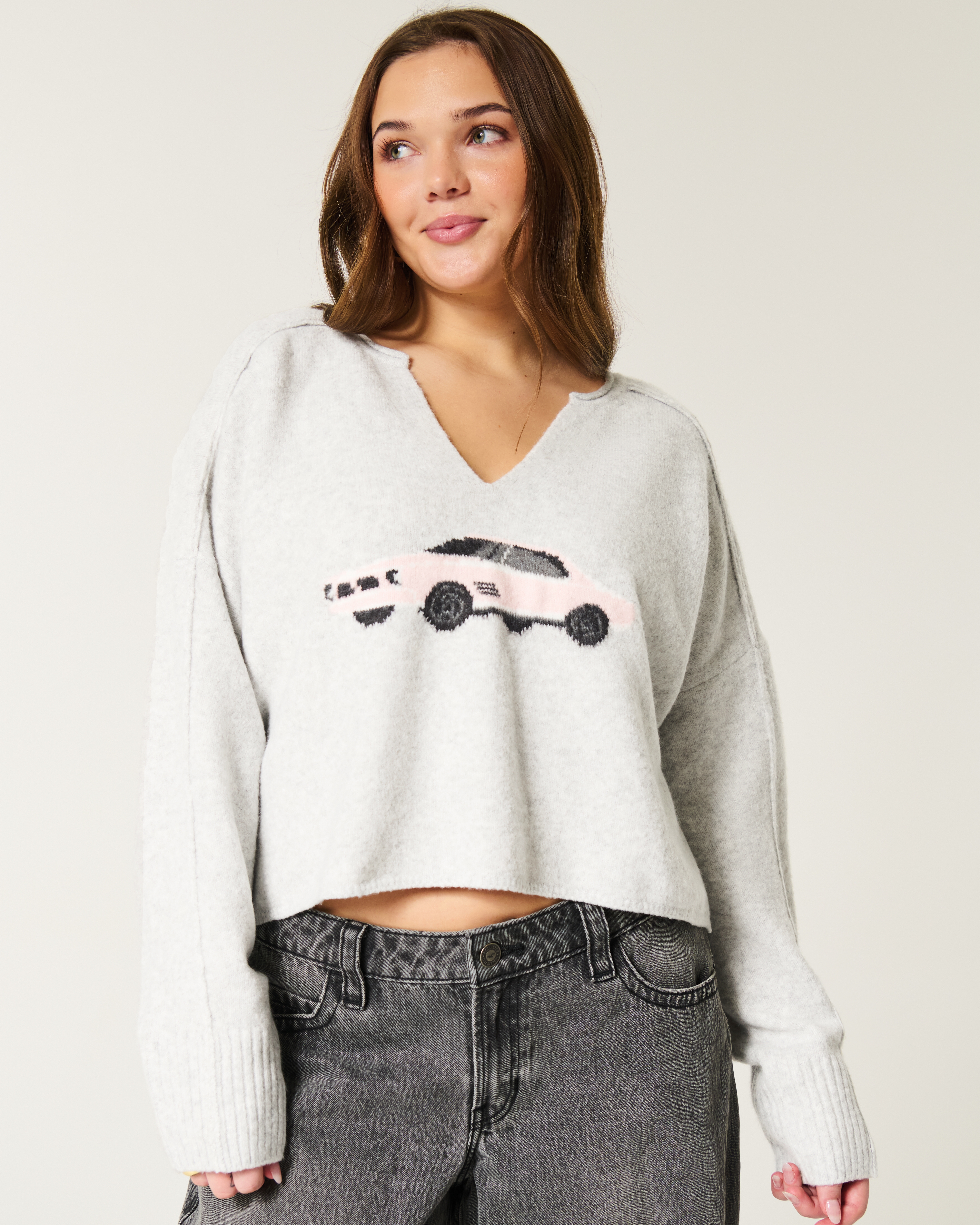 Hollister Comfy Cloud Graphic Notch-Neck Sweater