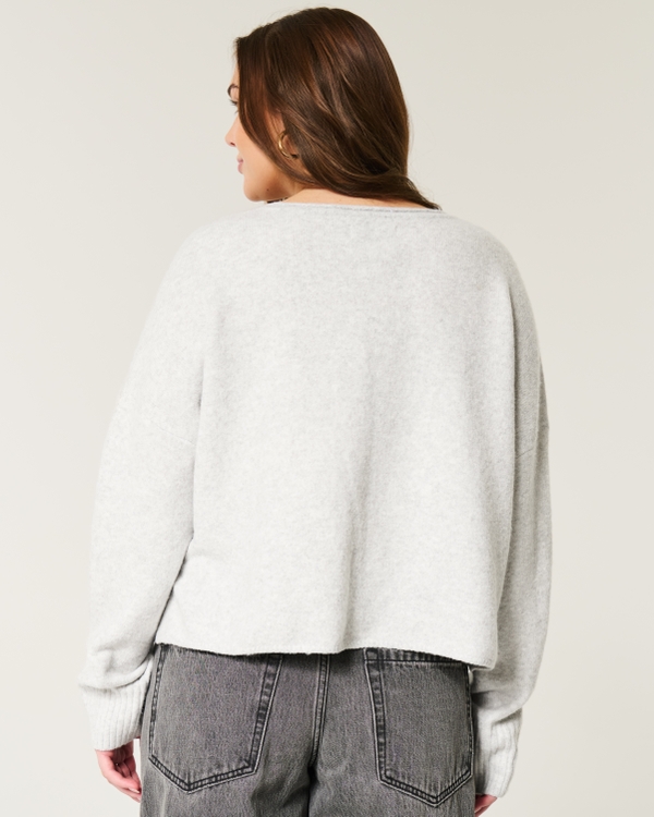 Hollister Comfy Cloud Graphic Notch-Neck Sweater, Light Heather Grey view 2
