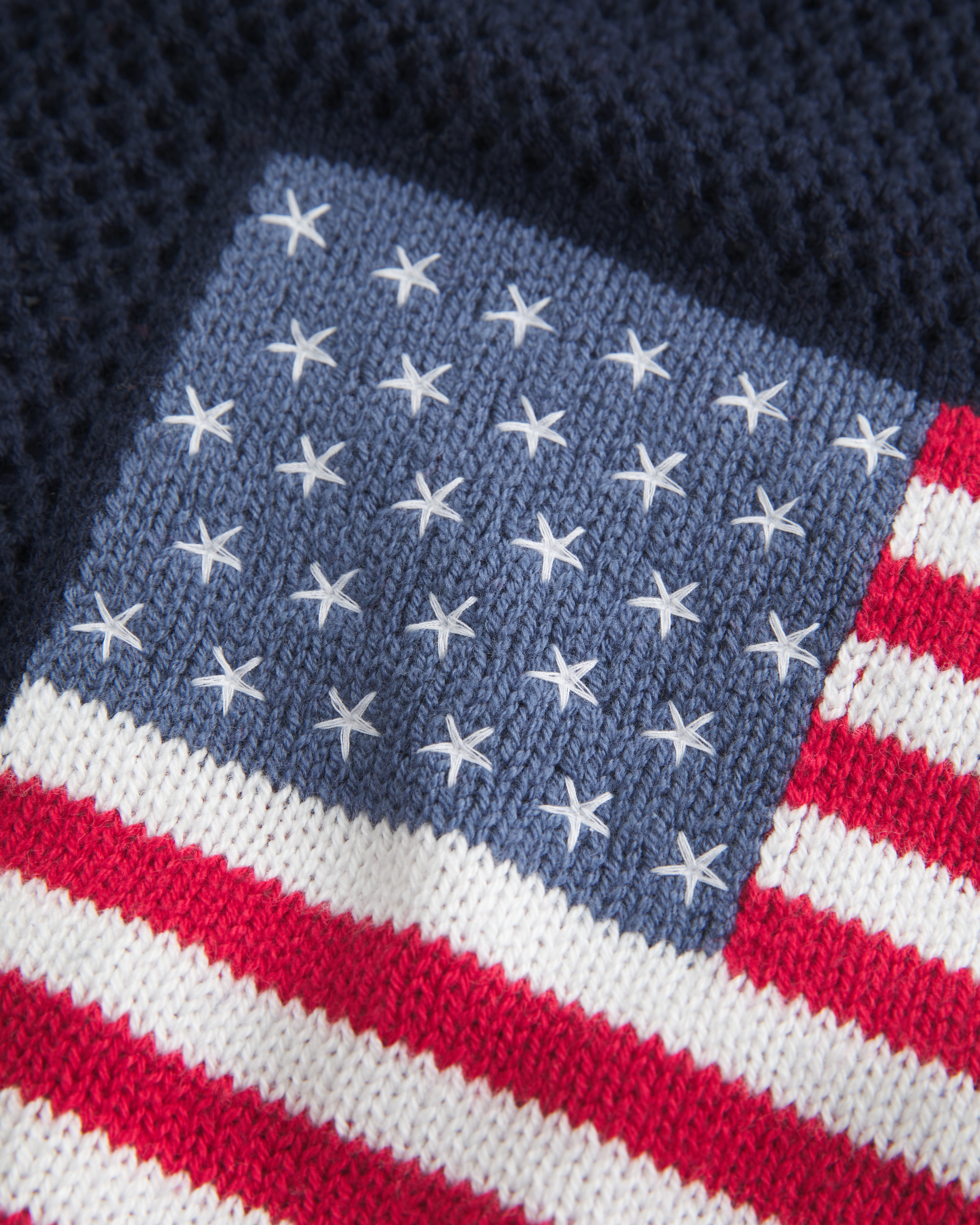 Easy Off-the-Shoulder Stitchy American Flag Graphic Sweater