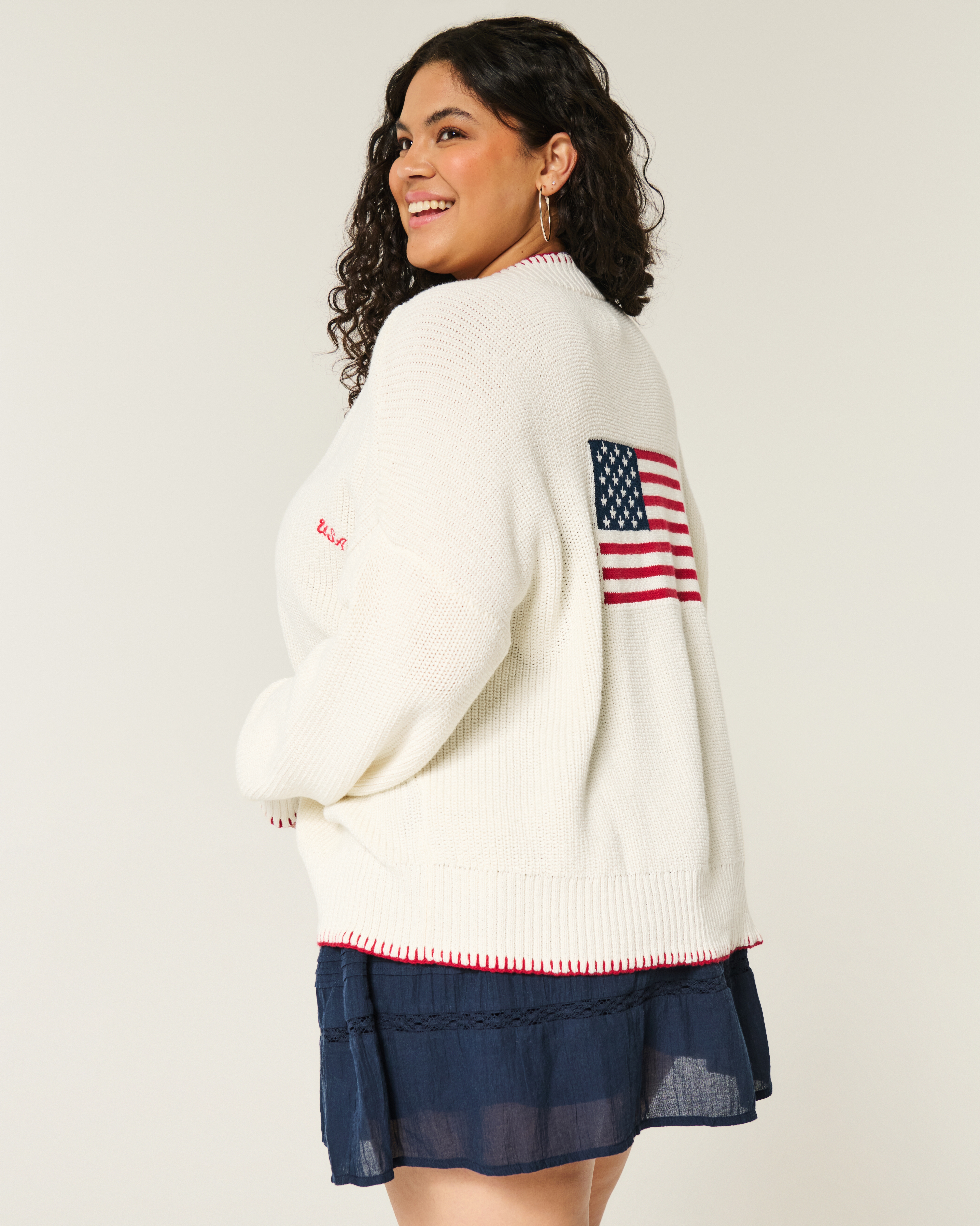 Easy American Flag Graphic No-Close Cardigan