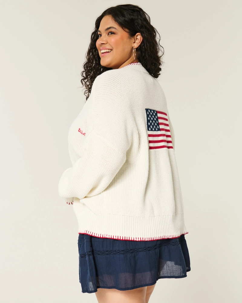 Easy American Flag Graphic No-Close Cardigan