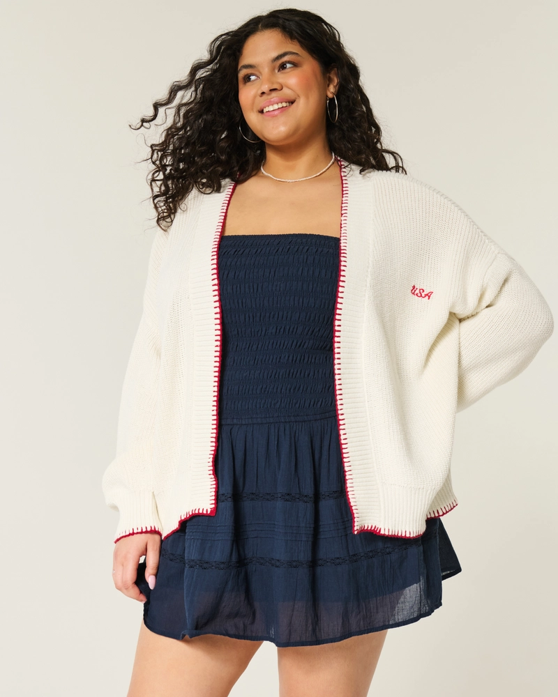 Easy American Flag Graphic No-Close Cardigan