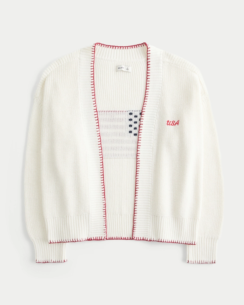 Easy American Flag Graphic No-Close Cardigan