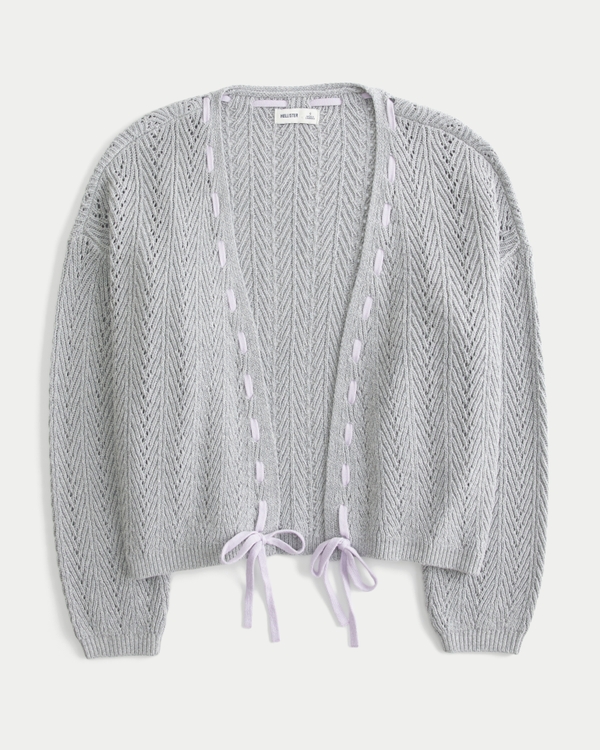 Easy Textured No-Close Cardigan, Light Grey view 1